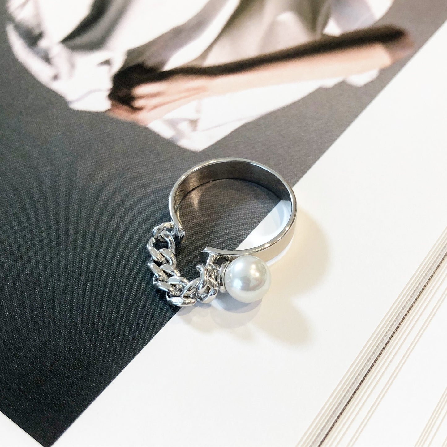 silver925パールチェーンリング30