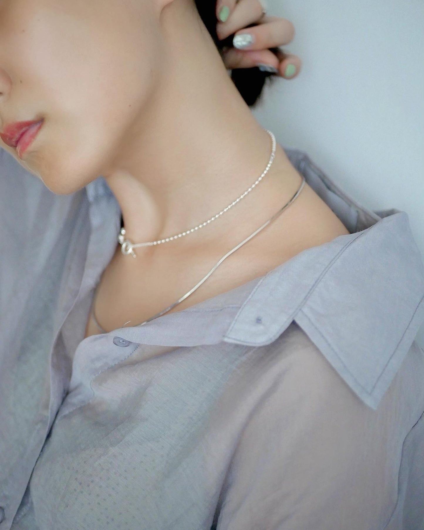 silver925 asymmetry ball chain necklace